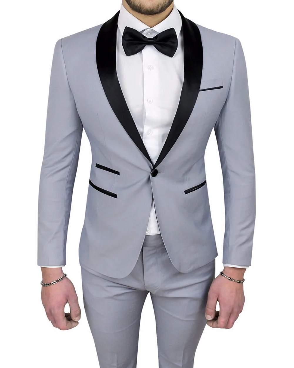 

Light Gray Best Man Suit Custom Made One Button Groomsman Wedding Suits For Men Men Groom Tuxedos Prom Suits Jacket+Pants+Tie