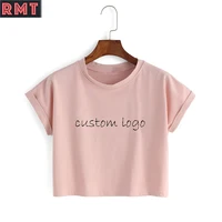 

Women Soft Comfortable T-shirt Custom Logo Short Sleeve Crop Top Cropped Tee
