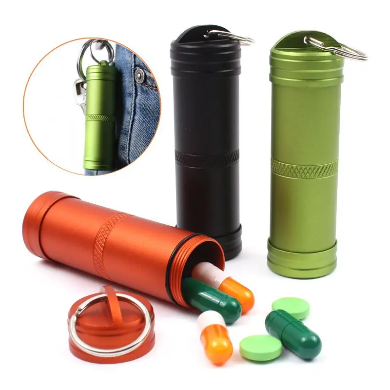 

water resistant pill container outdoor storage solutions mini Aluminum alloy emergency capsule bottle keychain