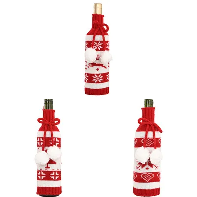

Christmas decorations knitted double ball bottle sets champagne wine creative wine sets hotel restaurant festive decoration