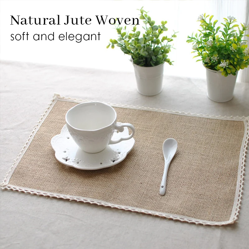 

Decorate white lace woven jute bohemian nordic coffee luxury table mats placemat set for home hotel kitchen