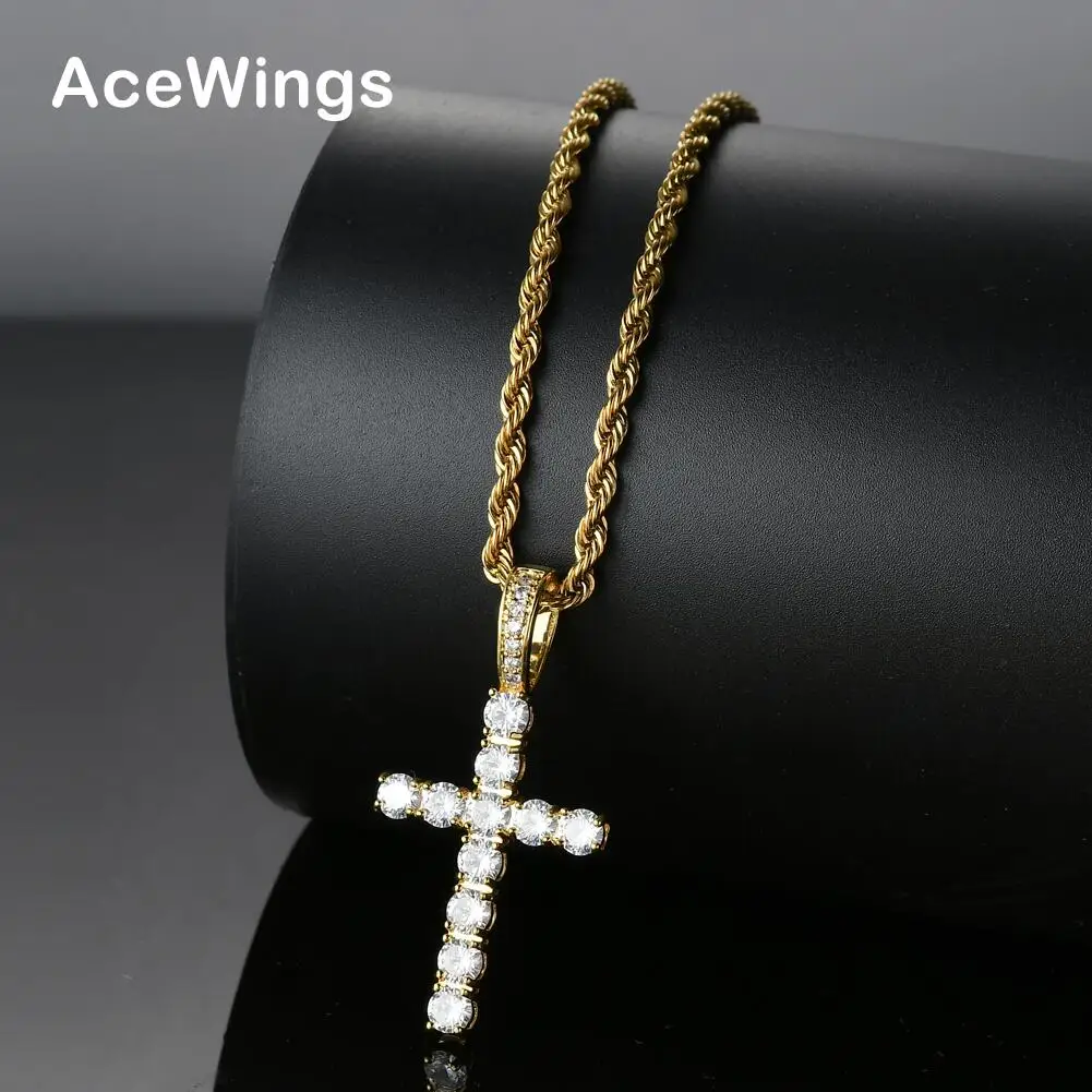 CN020  Hip Hop cross Pendant Brass Micro pave with AAA Zircon Stone Necklace Jewelry for men and women