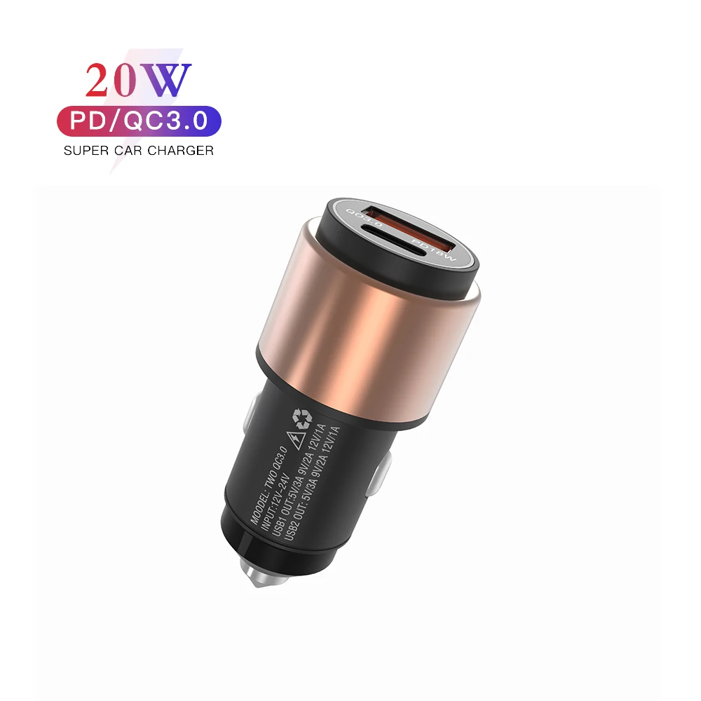 

36W Dual USB Car Fast Charger Quick Charge 3.0 USB 18W PD Type-C Car Charger