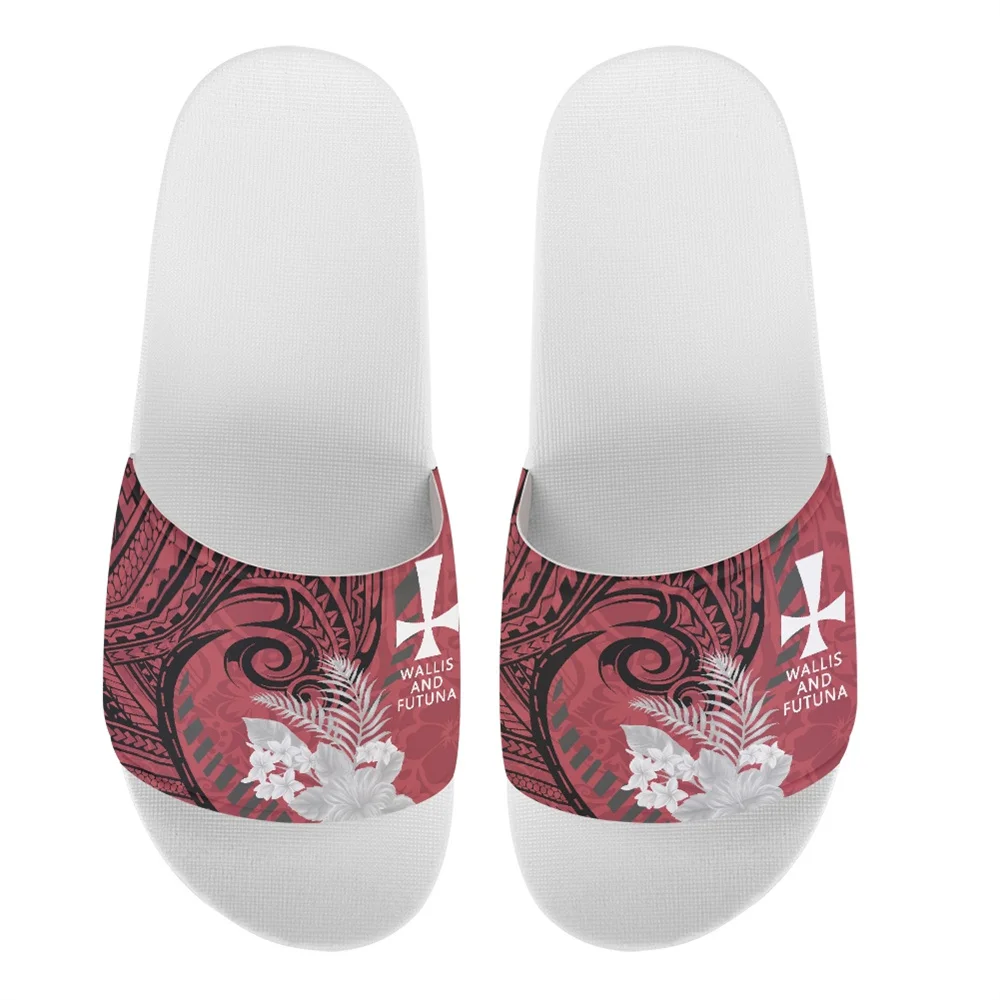 

Indoor Slippers Outdoor Non Slip Shoes For Men Women Customize Polynesian Tribal Wallis and Futuna Islands Grey Plumeria Print