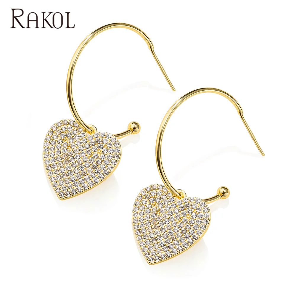 

RAKOL EP2804 Romantic 18K Gold Plated Full Circle Heart Clip On Huggie Hoop Earrings Small Heart Dangle Earrings, As picture