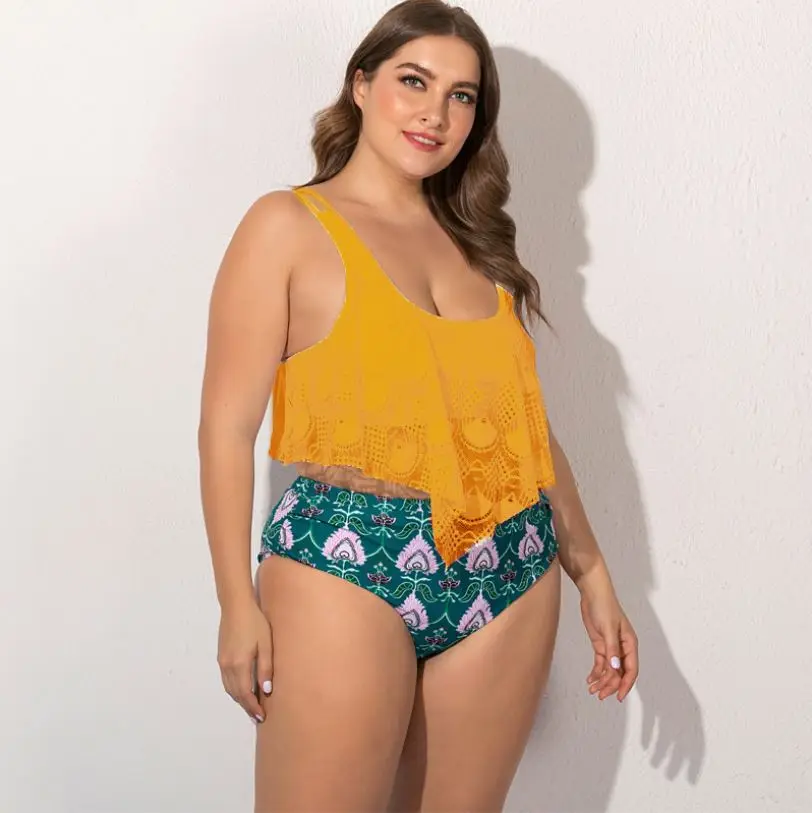 

2021 OEM Custom Amazon New Fat Women Plus Size Swimsuit Two Piece Set Four Color Sexy Backless Bikini Bathing Suits, As picture