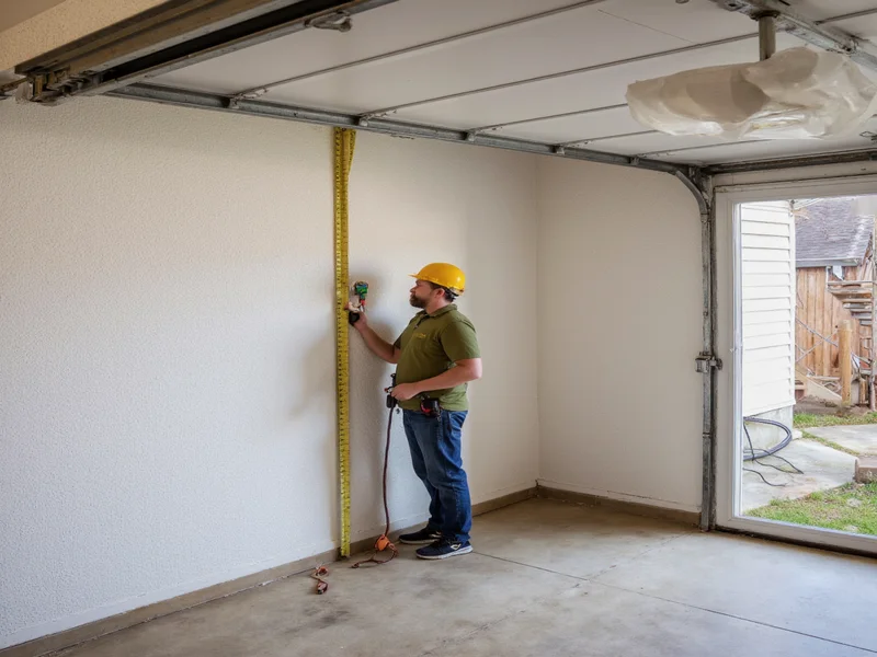 Measuring garage space with stud finder and tape measure