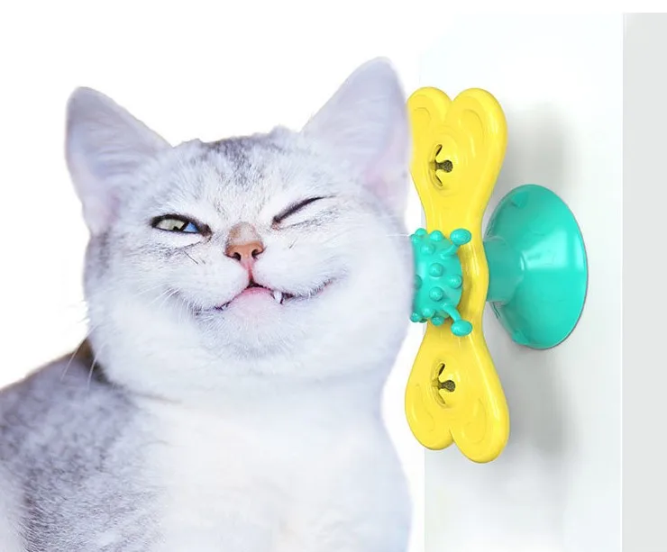 

Windmill Turntable Interactive Cat Toys for Indoor Cats Suction Cup Scratching Tickle Cats Hair Brush, Picture