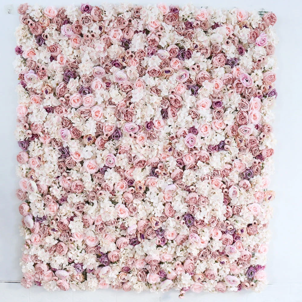 

M-1393 OULI Hot Selling Rose Hydrangea Artificial Silk Roll Up Flowers Wall
