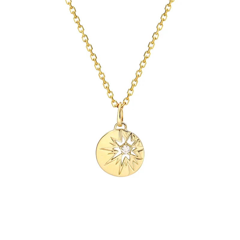 

Drop Shipping 9K Solid Gold Gemstone Series Explode Sunshine Moissanite Diamond Coin Pendant With Custom 14K 18K Jewelry