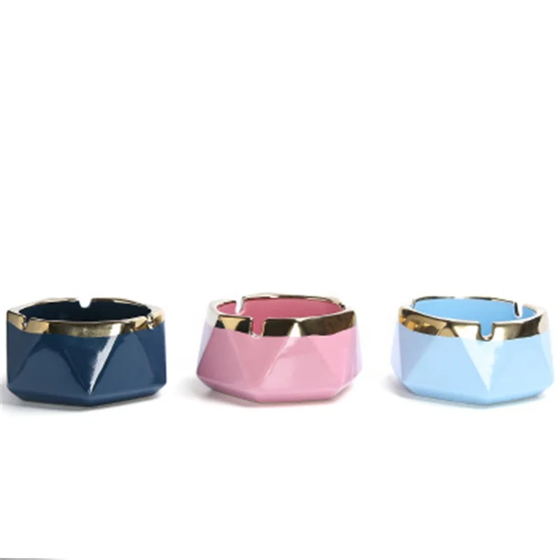 

Hexagon Rhombus Gold Line Ashtray, Navy/pink/blue/black/white/green