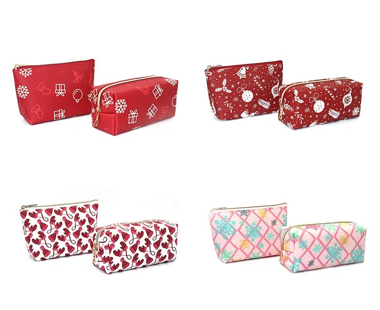 

Christmas New Year Print PU Makeup Bag Clutch Bag Multi-functional Travel Storage Portable Wash Bag, Customized color