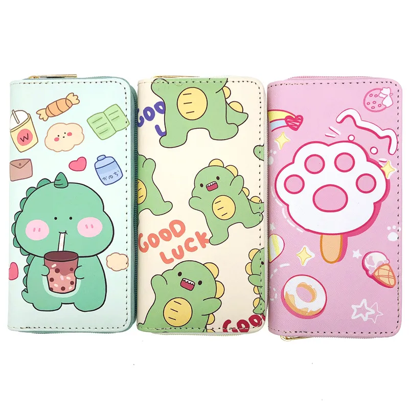 

2021 wholesale custom brand little girl cartoon dargon print purses pu leather cardholder wallet case for women, Customized color