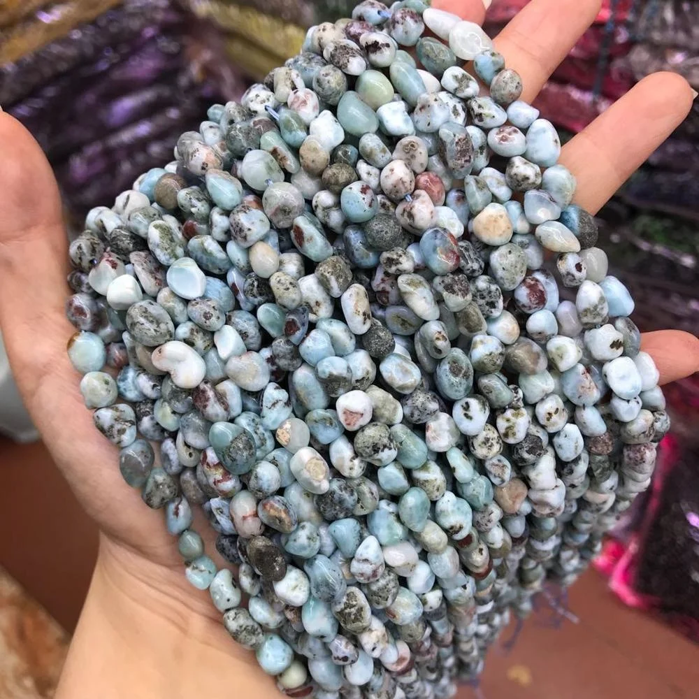 

6-8mm Natural Larimar Gravel Pebble Healing Energy Gemstone Beads Larimar Irregular Shape Beads, 100% natural color