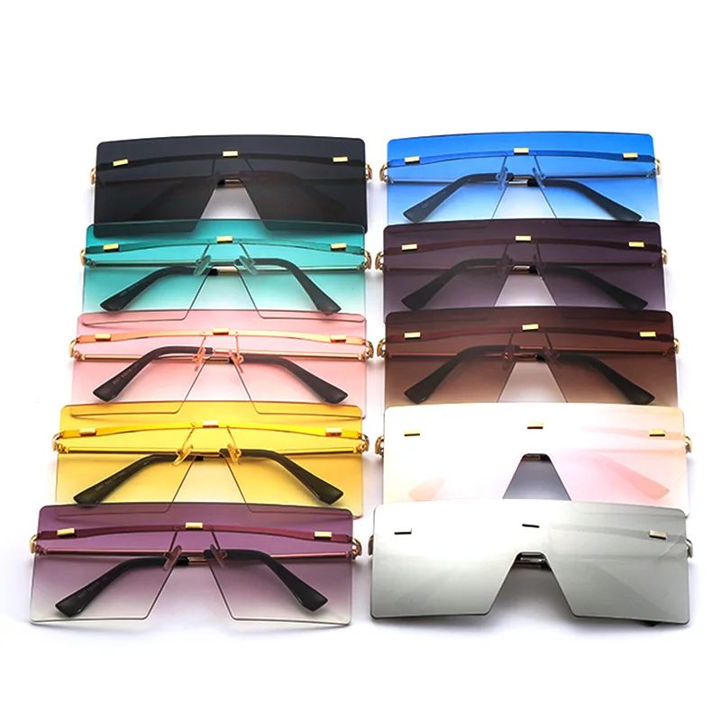 

2020 2021 Fashion oversized brown sunglasses women rimless eyewear big frame sun glassesUV400, Customized available