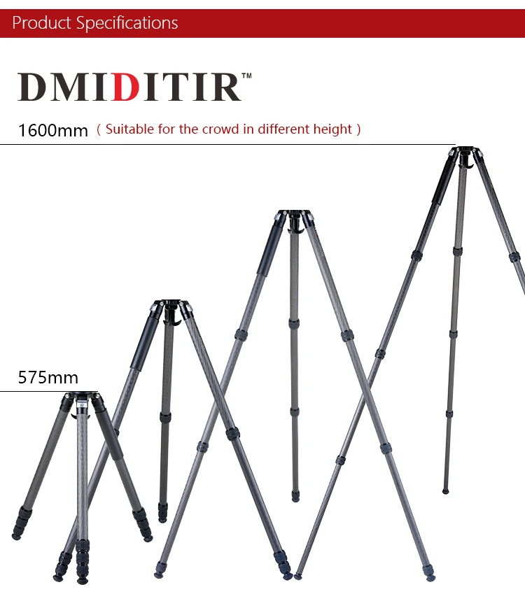 

DM324C Professional Flexible Carbon Fiber Camera Tripod Four-section Hunting Tripod Carbon Fiber Stand