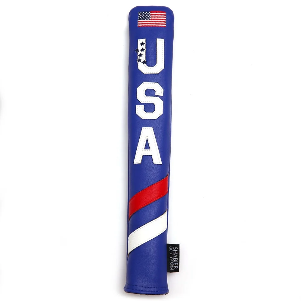 

Drop-Shipping USA Blue Premium PU Leather Holds 2 Golf Alignment Sticks Cover Headcover