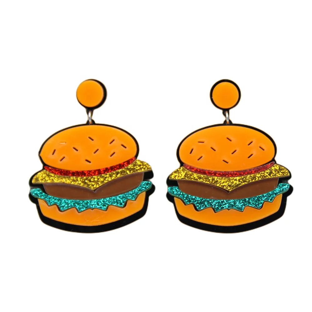 

Dangle Earrings Drop Earrings for Women Party Jewelry Food Resin Cute Cartoon Glistening Hamburger Acrylic Orange 1pair/opp Bag