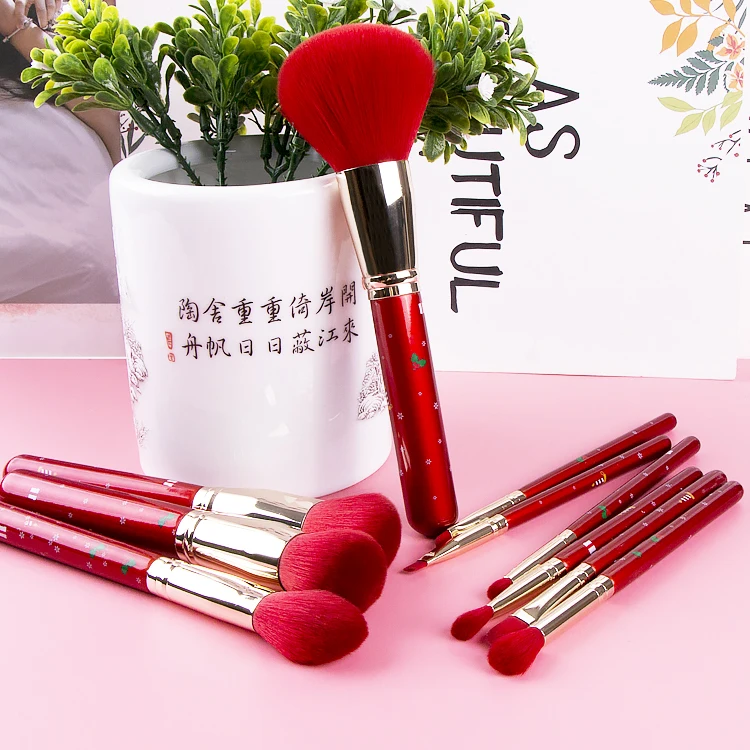 

Christmas version red Professional Vegan makeup brush set Private Label makeup brushes amazons online