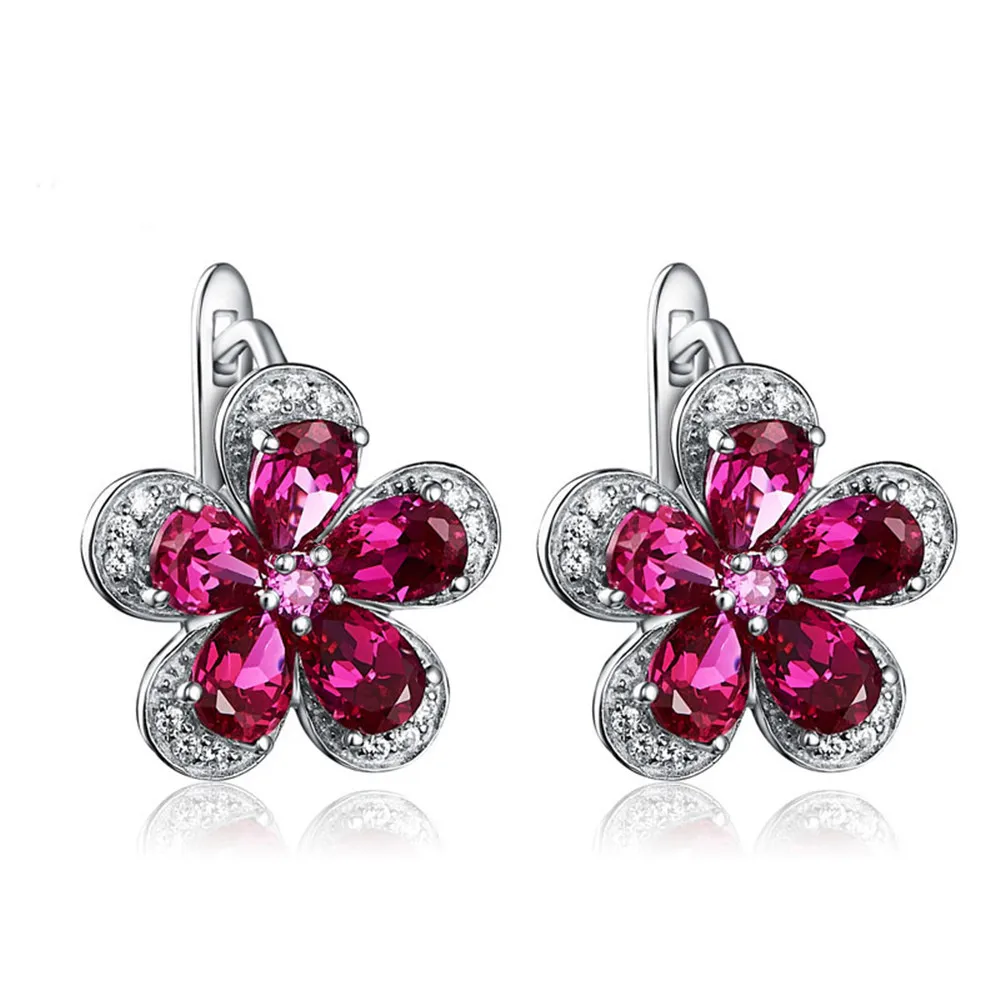 

Unique flower designs Cubic Zircon synthetic ruby funky earrings for girls, Picture