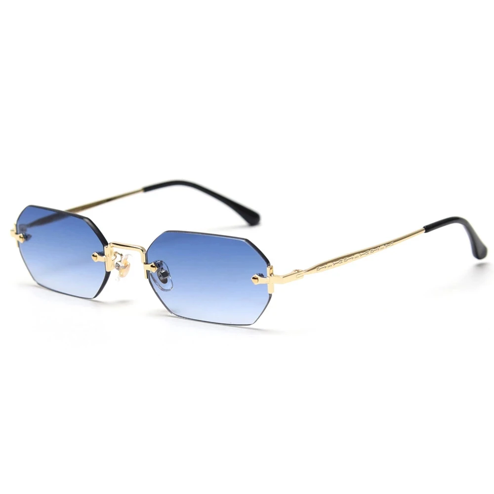 

2021 men rectangle sunglasses rimless octagon small glasses women metal gold polygon blue brown sunglasses uv400, Custom colors
