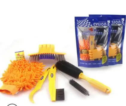 

6 in 1 Potable Bicycle Cleaning Tool Kits Cleaning Kits Tool with Bike Brush Bike Gloves, Orange