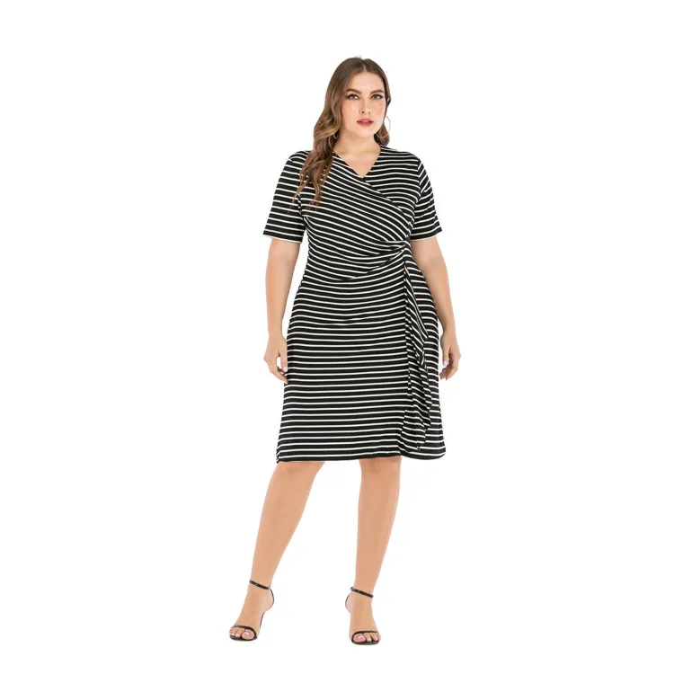 

Factory wholesale Plus Size Dress short sleeve striped step skirt