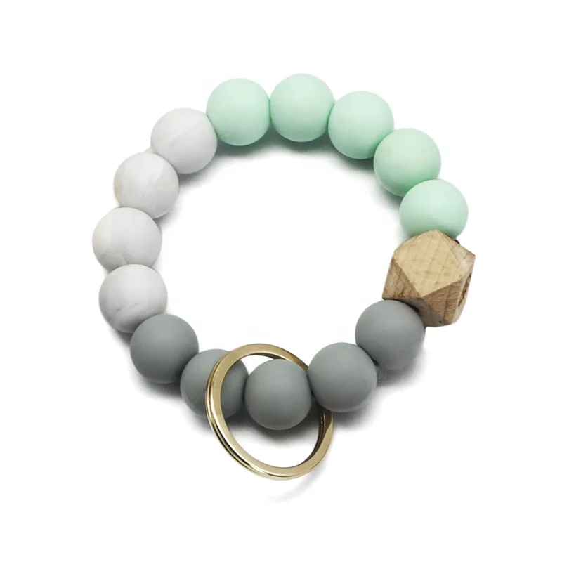

New Arrival Silicone Beads Bracelets & Bangles With PU Tassel Key Chain For Women, Customized color