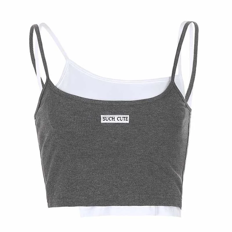 

Women's Fall Fashion Commuting Short Open Navel Slim Body Contrast Embroidered Letters Two Piece Vest