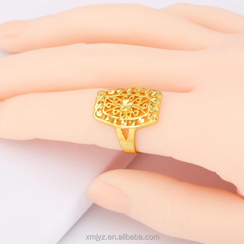 

Hot Gold-Plated Brass Frame Hollow Pattern Adjustable Ring Korean Style Open Ring Female Jewelry Wholesale