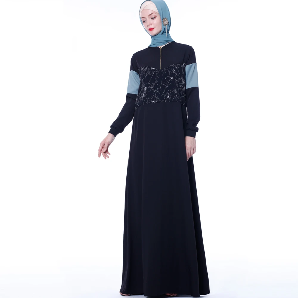 

elegent polyester with printed chiffon abaya muslim dresses, Photo color