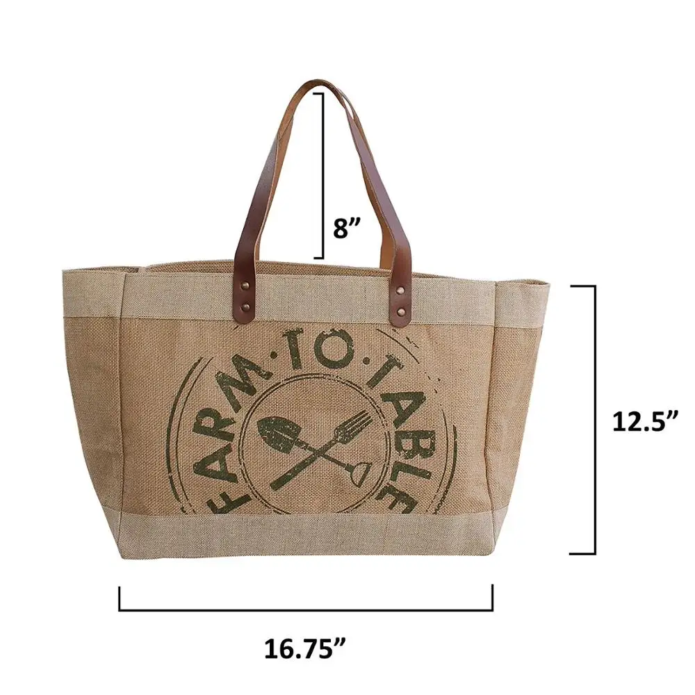 

Reusable Grocery Bag Shopping Tote Cotton Jute Burlap with Leather Handle jute tote bags, Undyed nature color or customized