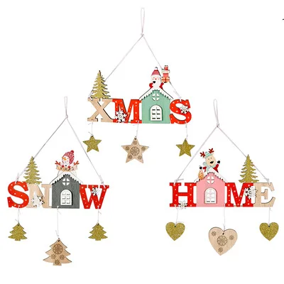 

New Christmas decoration wooden pendant house modelling wooden star love tree hanging pieces