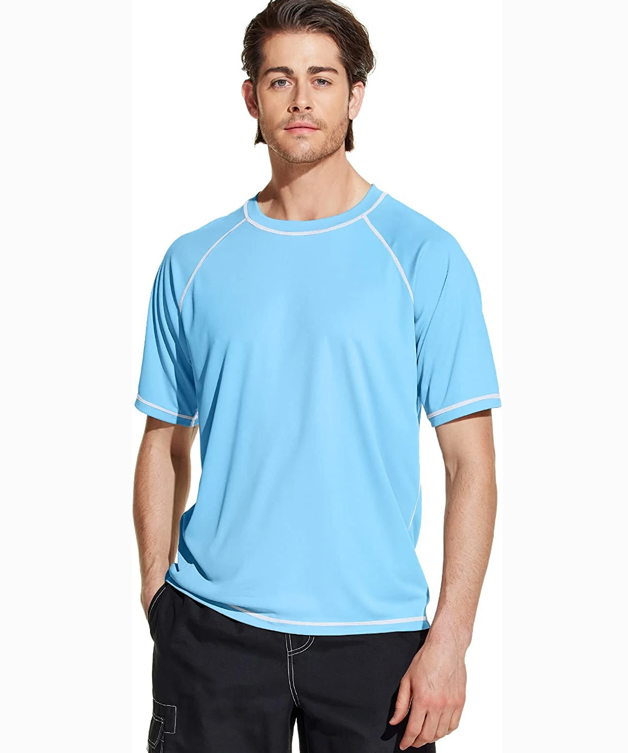 

Wholesale Men's Rashguard Swim Shirts UPF 50+ Loose-Fit Short Sleeve Shirt UV Cool Quick Drying Athletic Water Shirts