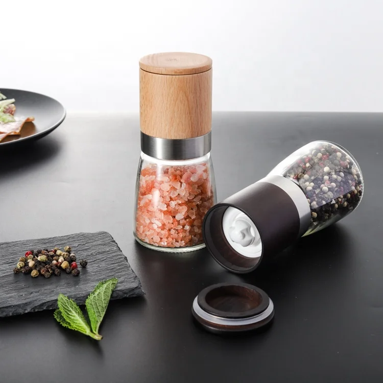 

Wholesale High Quality Amazon Hot Sale Wooden Manual Salt and Pepper Mills Single With Stainless and Glass Body