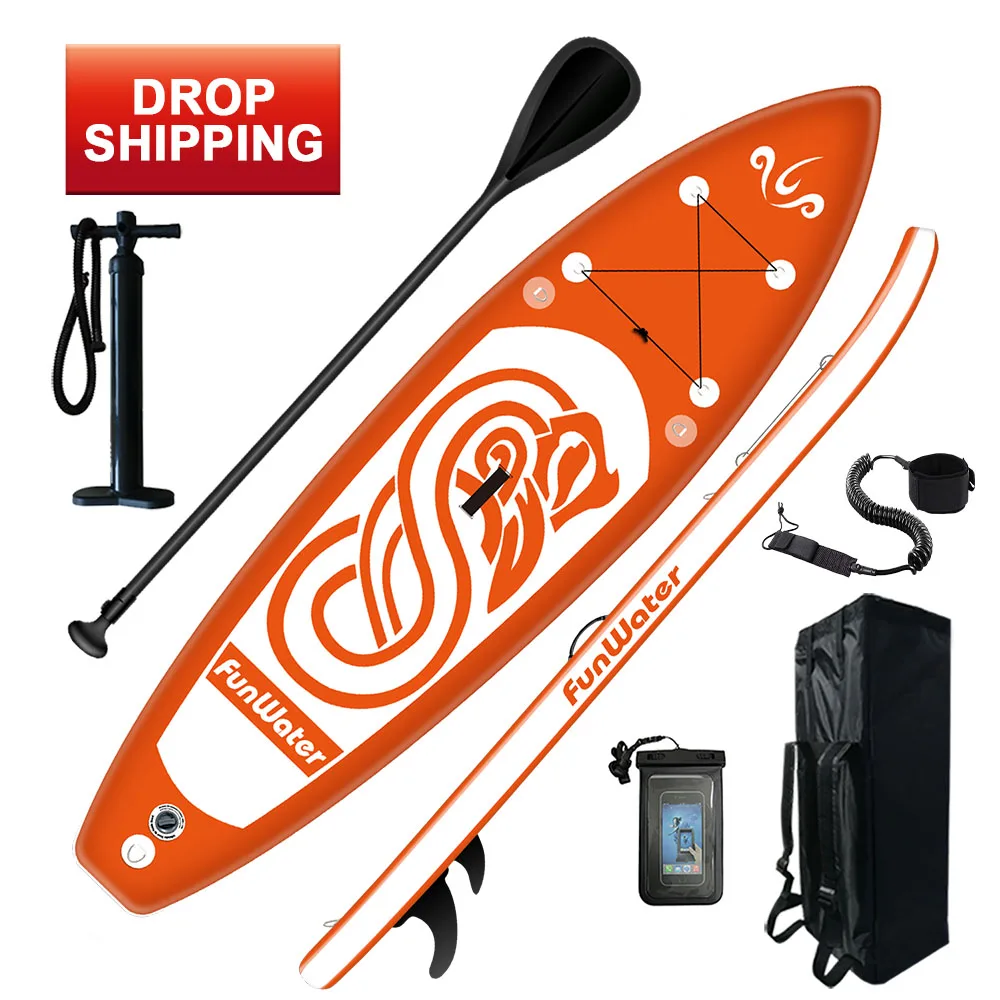 

FUNWATER drop shipping sup paddle board wholesale inflatable paddle board inflatabe sup xpe soft surfboard, Blue,orange