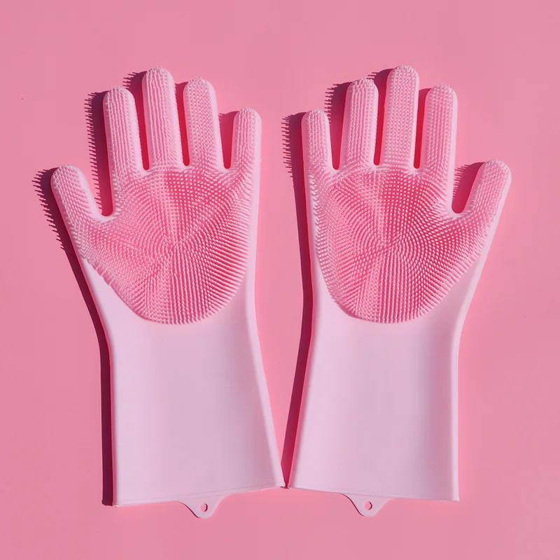 

Amazon Hot Sale Heat Resistant Magic Silicone Dishwashing Gloves With Wash Scrubber Silicone Cleaning Gloves, Customized