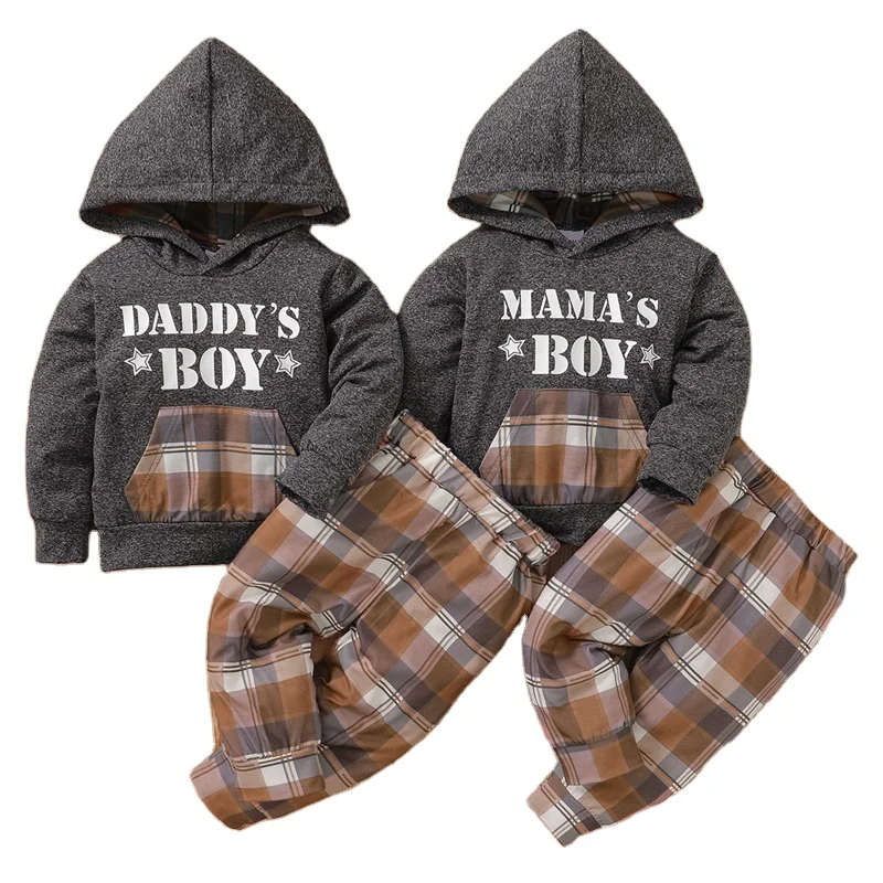 

High quality Infants Clothes Sets Baby Clothing Hoodie+Plaid Pants 2Pcs Baby Boy Outfits Long Sleeve Baby Boys' Clothing Sets, Gray