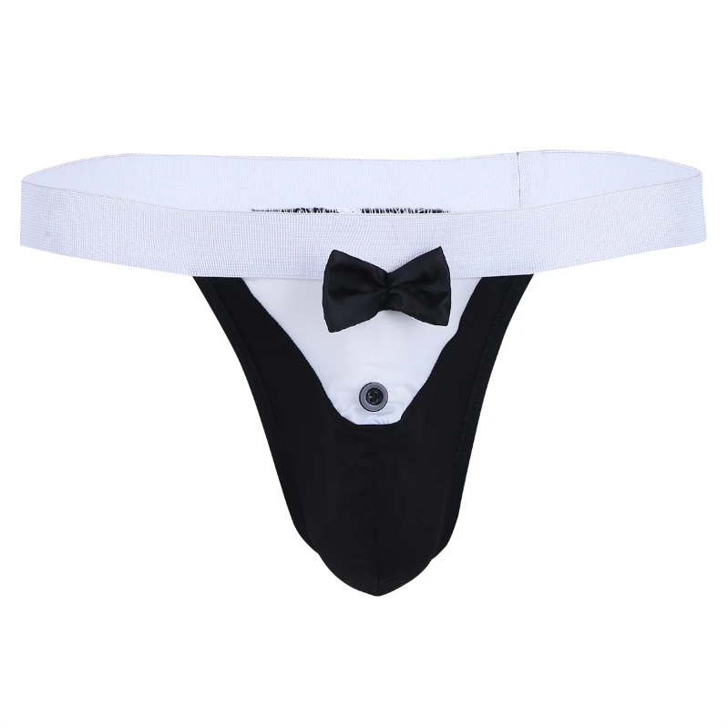 

iEFiEL Men Tuxedo Bowtie Bikini Thong Briefs Sexy Underwear Cosplay Costume Party Clubwear