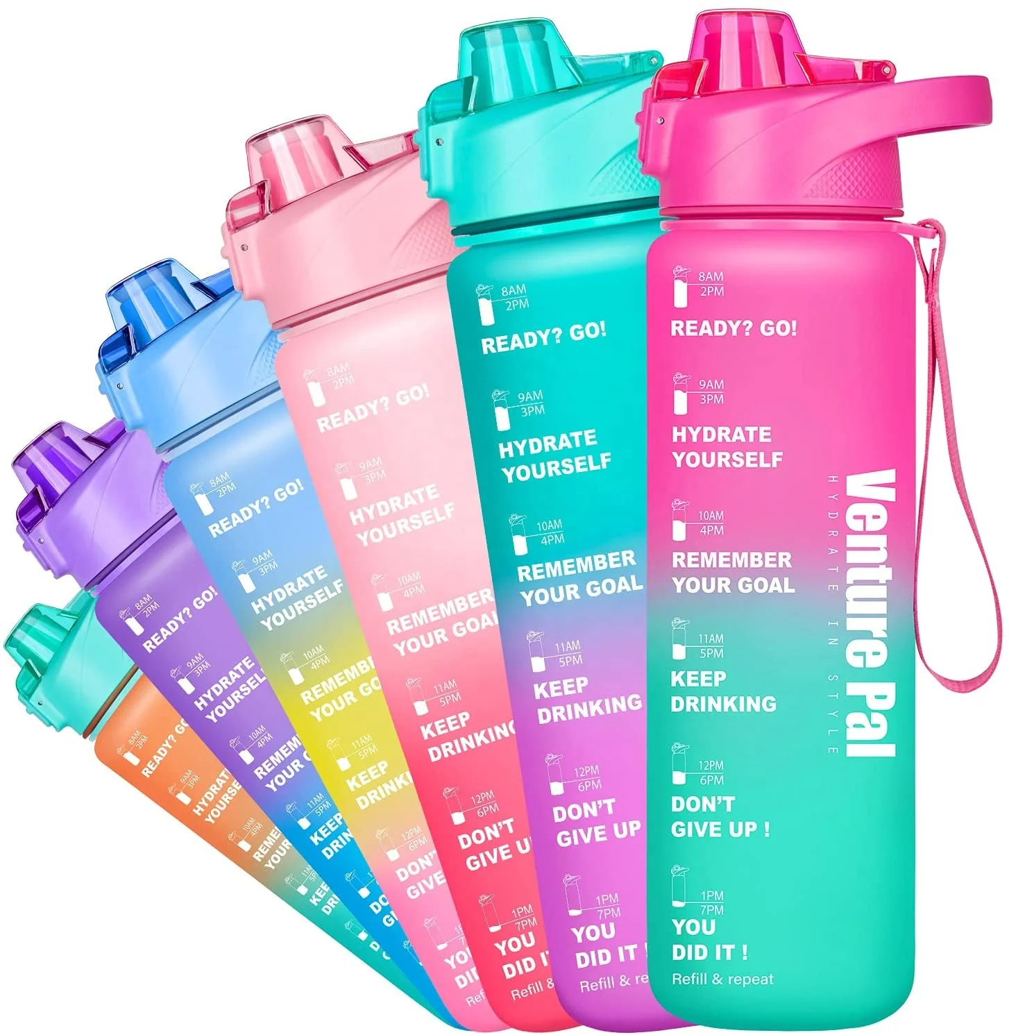

Giotto 64oz Multicolour Water Bottles Leakproof Bpa Free Drinking Water Bottle With Time Marker & filter screen