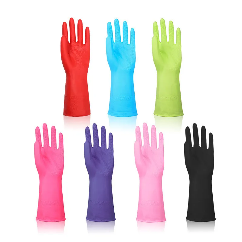 

H432 Kitchen Bathroom Cleaning Tools 3 Sizes Durable PVC Household Glove Multi Colour Housekeeping Rubber Gloves