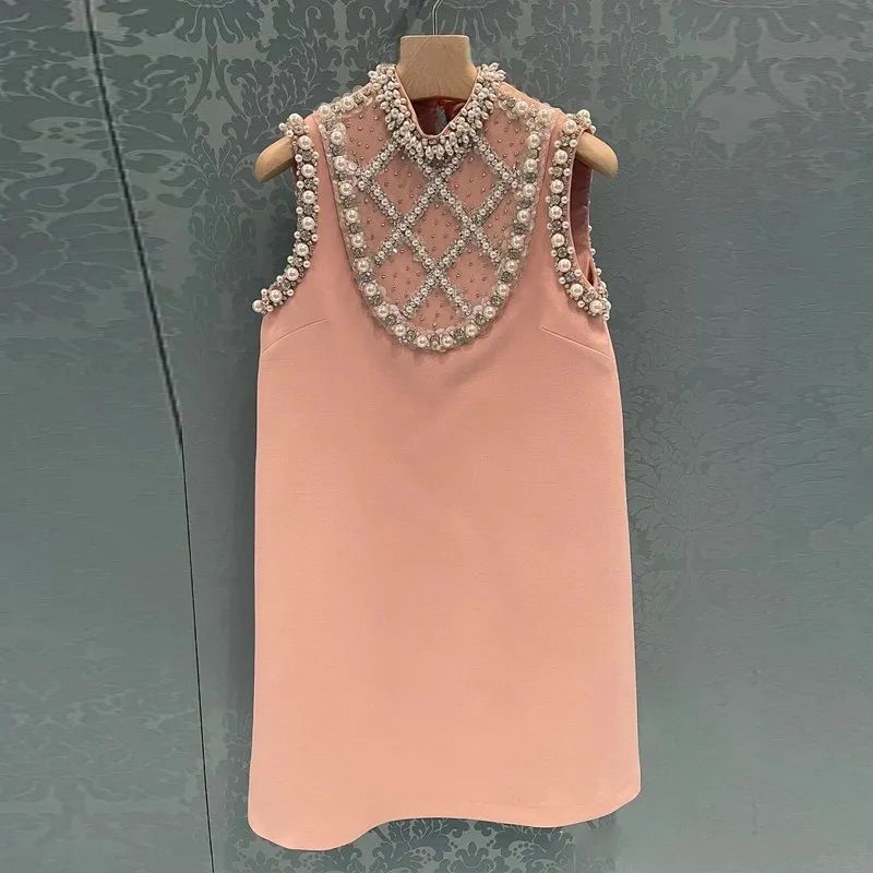 

New dropshipping hot fashion and luxury pearl beading sleeveless A-line dress for women