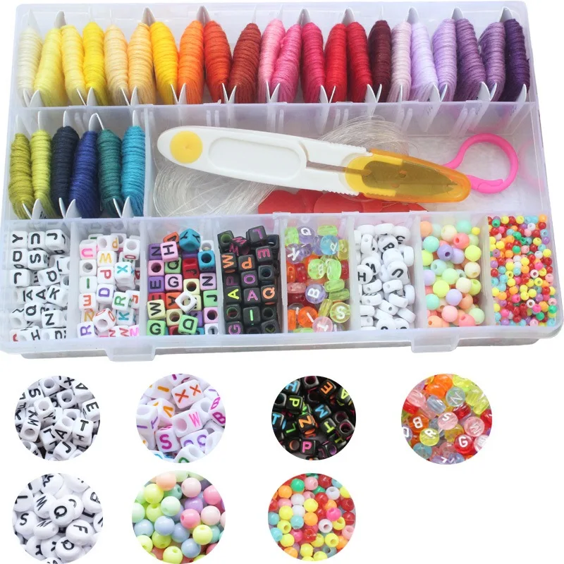 

Friendship Bracelet Making Beads Kit with 24 Colors Cotton Embroidery Floss Thread"A-Z" Alphabet Letter Beads Glass Pony Seed Be, Mixed color