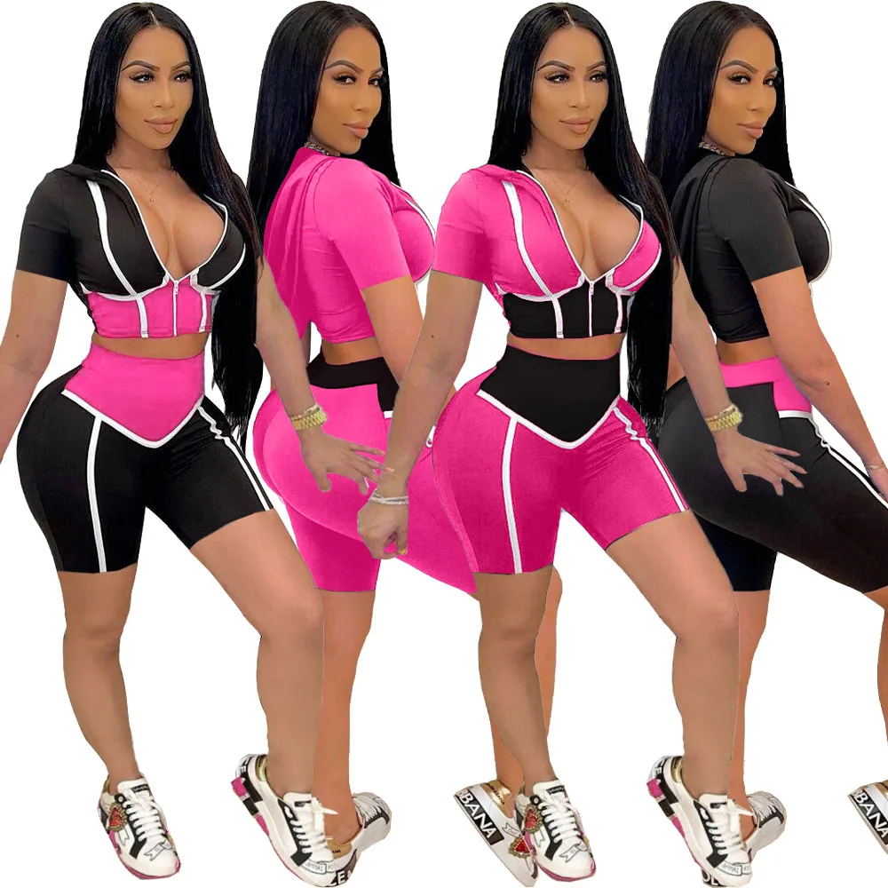 

J0160 drop shipping welkin 2021 Two piece fashion splicing sexy sports suit