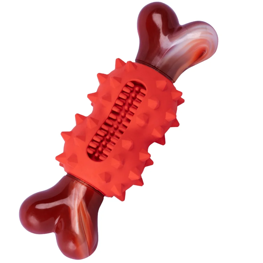 

Pet Toy factory wholesales Amazon brand rubber chew dog bite teeth clean bone dog toy, Red