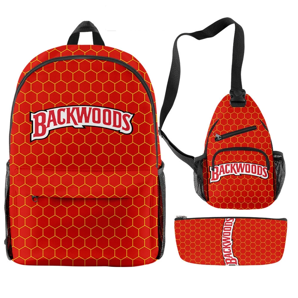 

Low MOQ 3pcs Set backwood backpack 3D print Backwood Laptop Bag School Bag Travel Shoulder Bag, Customized color