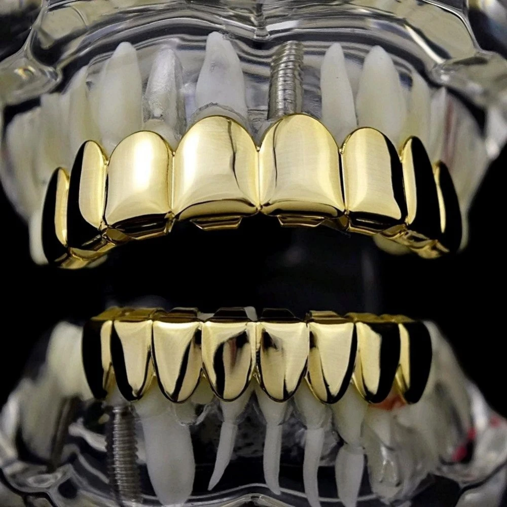 

2021 Gold Silver Copper Vampire Clown Teeth Hip Hop Grillz Set, Silver gold