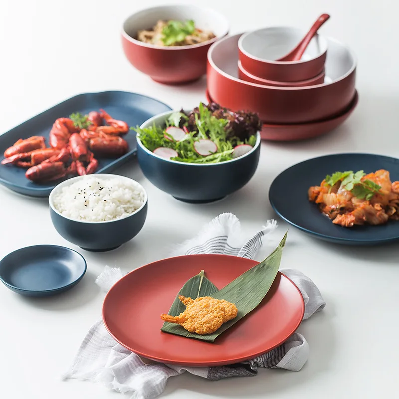 

new wholesale ceramic plates for restaurant Baby healthy porcelain bowls spoon colorful tray round square sushi customized tray