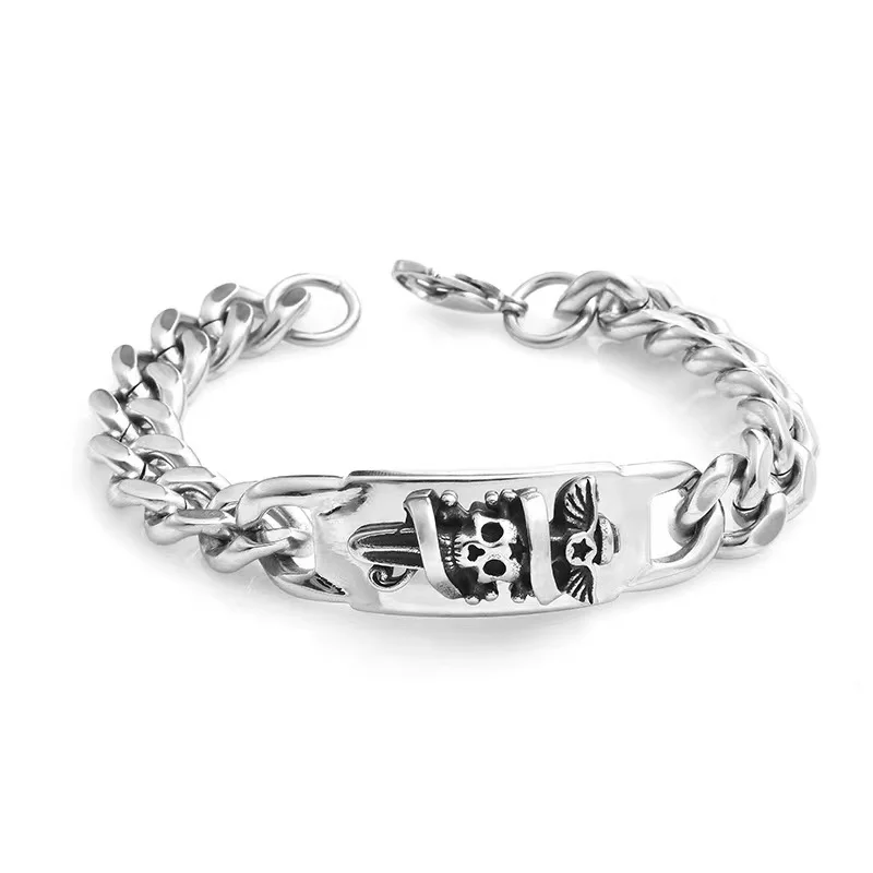 

High quality vintage fashion titanium steel US pirate skull design men bracelet, Silver/gold