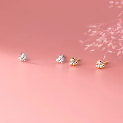 

Lovely Tiny Sterling Silver Heart Stud Earring 18K Gold Plated Crystal 925 Silver Love Heart Earring